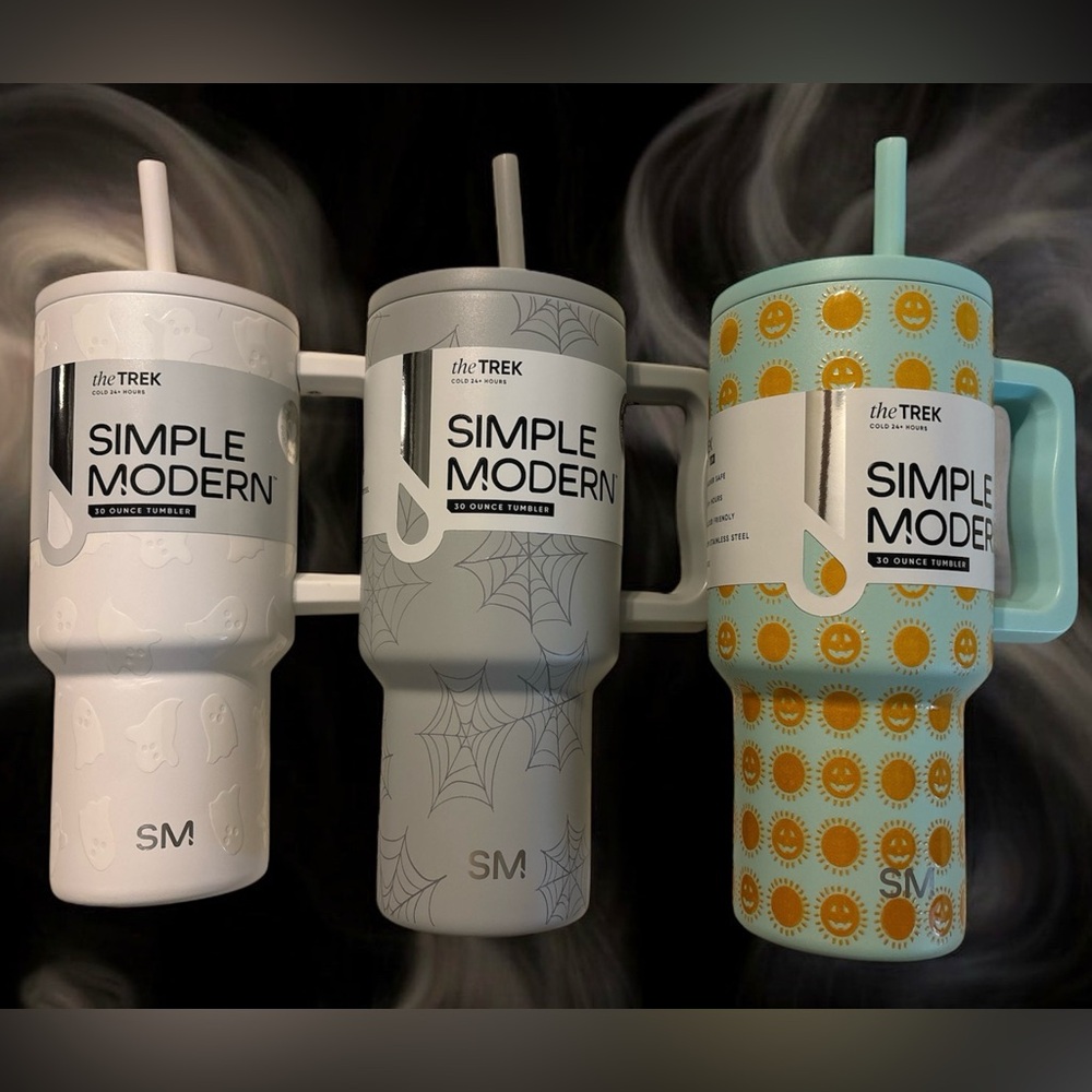 SET OF 3 Simple Modern 30 fl oz Insulated Stainless Steel Trek Tumbler w Straw